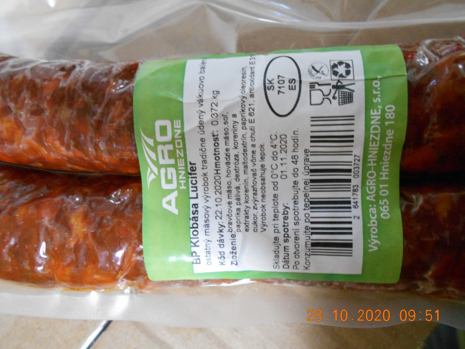 Zistený chýbajúci údaj o percentuálnom zastúpení zložky, uvedenej v názve dvoch druhov mäsových výrobkov- mäso-