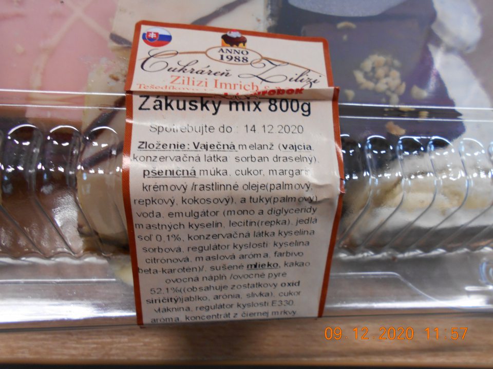  Chýbajúci údaj o zložení jednotlivých druhov cukrárskych výrobkov, balených v jednom balení, obsahujúcich päť rôznych druhov.