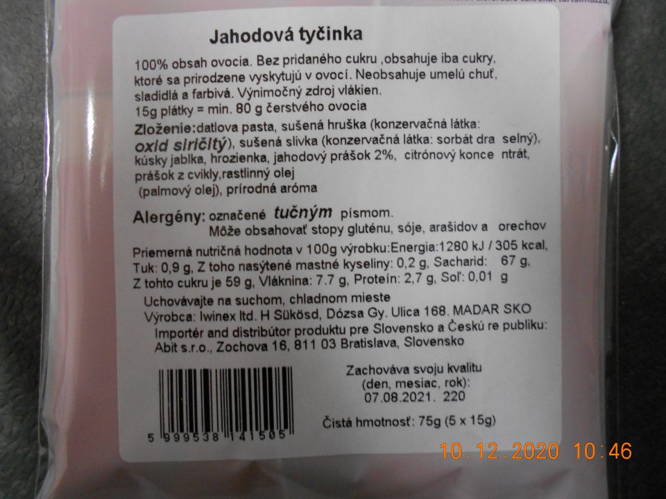 V označení dátumu minimálnej trvanlivosti chýbalo slovné spojenie ,,minimálna trvanlivosť!. Bol použitý výraz- zachováva svoju kvalitu do s uvedením dátumu.