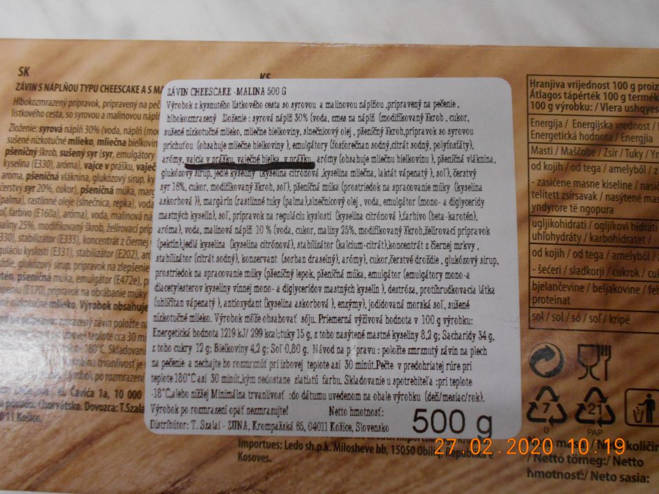 Nesprávne označený 1 druh potravinárskeho výrobku - neboli zvýraznené látky spôsobujúce alergie alebo neznášanlivosť.