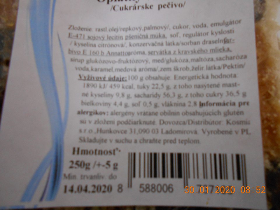 Zistené používanie skratiek v zložení u jedného druhu cukrárskeho výrobku
