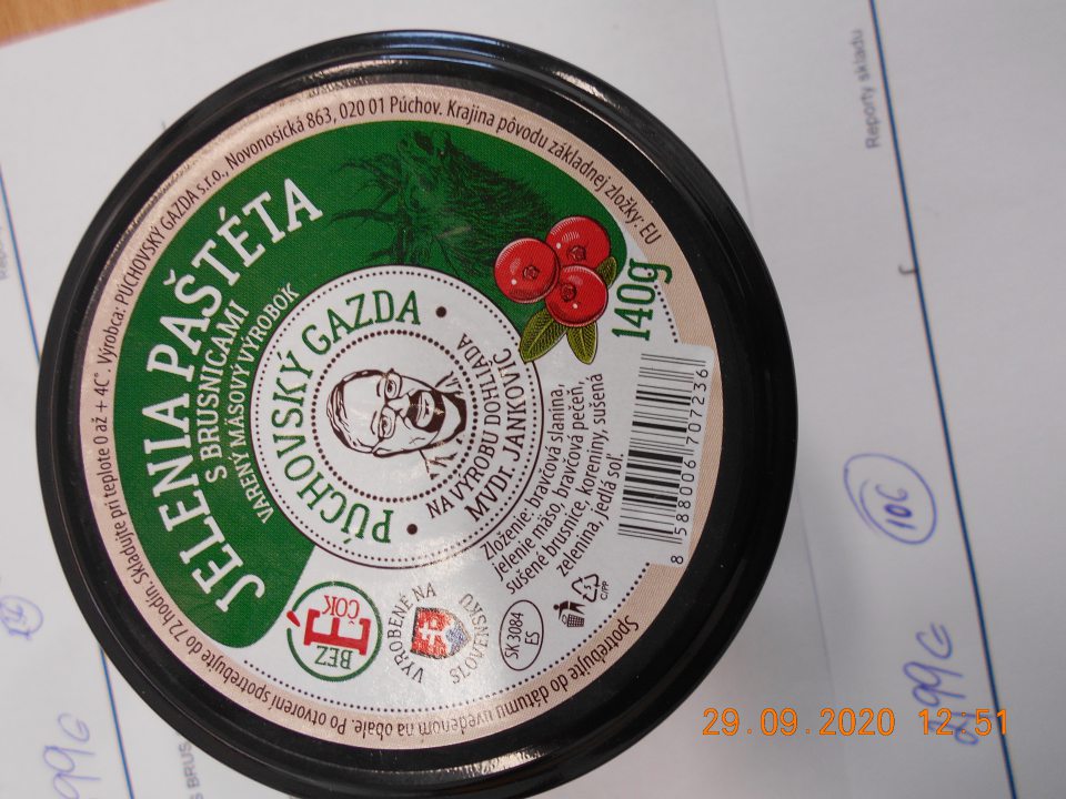 V označení 5 druhov mäsových nátierok neuvedené % zložky (mäso - jelenie, bravčové, pečeň).