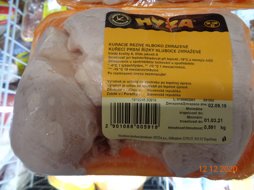 Kuracie rezne, hlbokozmrazené- poškodené originálne balenie.