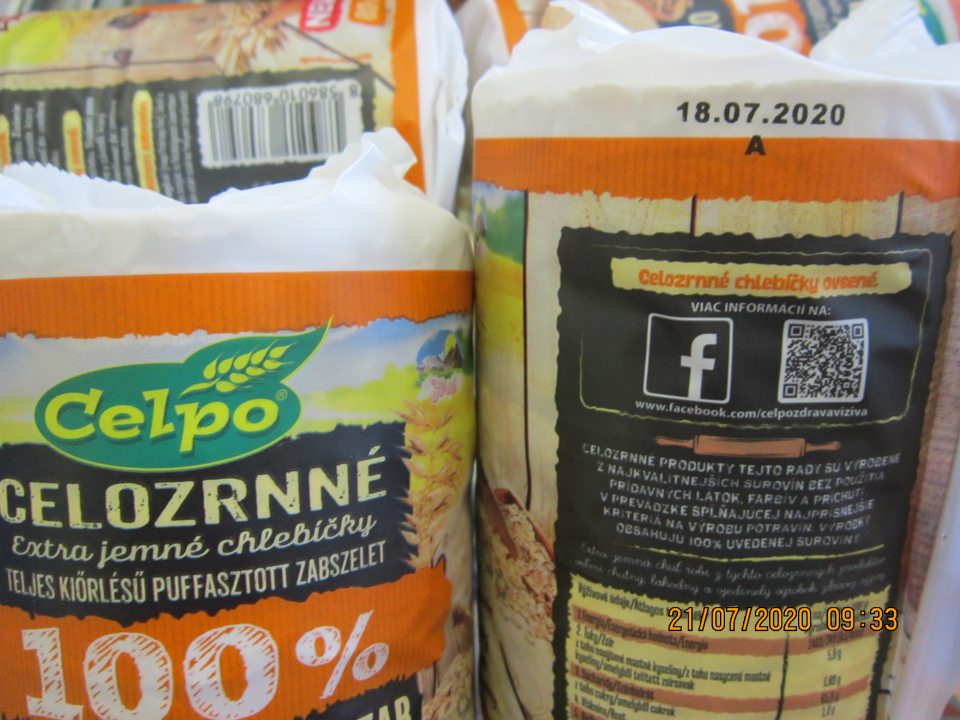 Predaj 10 ks výrobku „Celozrnné extra jemné chlebíčky 100% ovos, 80 g“ dňa 21.07.2020 po uplynutom dátume minimálnej trvanlivosti. Na obale uvedené – „Minimálna trvanlivosť do: 18.07.2020“.
