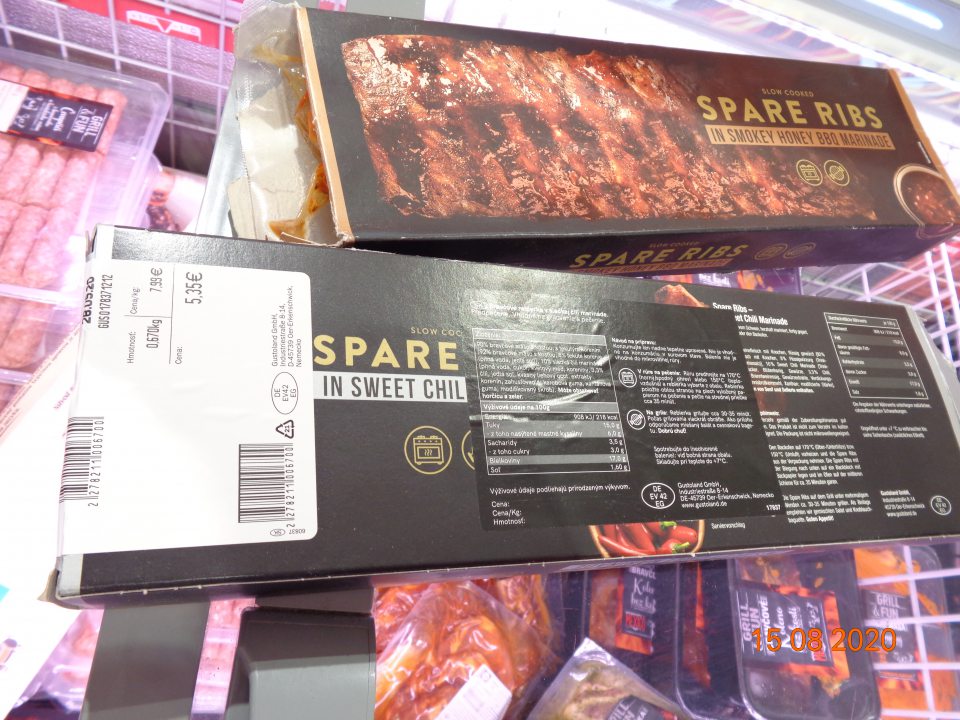 Bravčové rebierka v barbecue marináde s medom, Bravčové rebierka v sladkej čili marináde - poškodené originálne balenia.