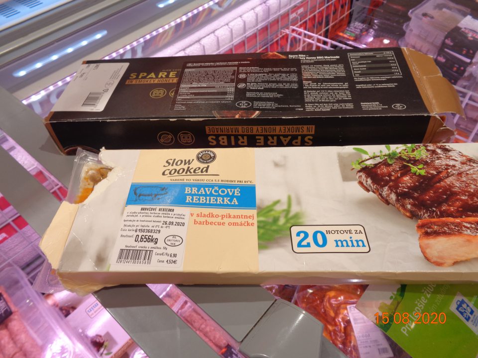 Bravčové rebierka v barbecue marináde s medom, Bravčové rebierka v sladko-pikantnej barbecue omáčke - poškodené originálne balenia.