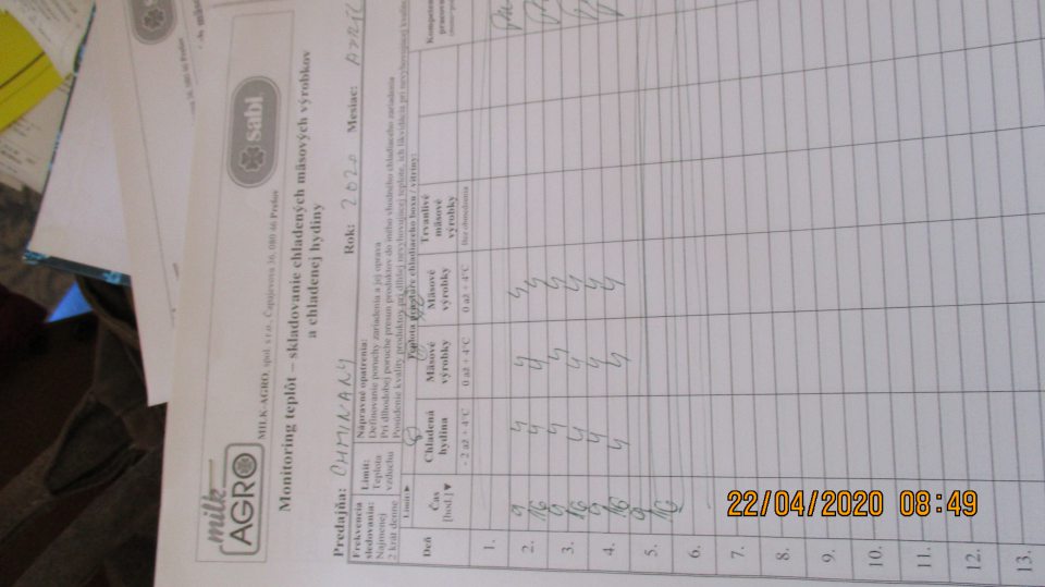 Nepravidelne vedená evidencia teplotného režimu.