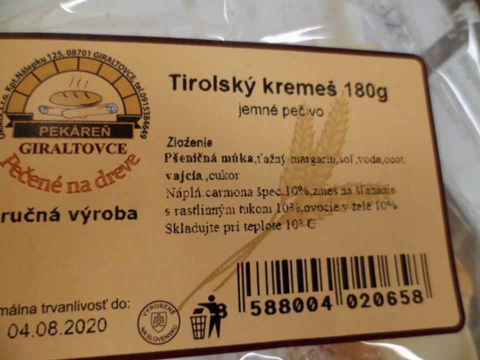 Neuchovávanie výrobku "Tirolský krémeš - jemné pečivo" pri teplote deklarovanej jeho výrobcom.