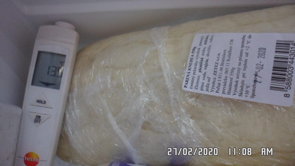 Nedodržaný teplotný režim parených knedlí v chladničke: +13,5°C