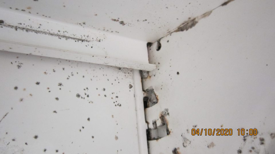 Na predajnej ploche na oddelení predaja mliečnych výrobkov znečistené chladiace zariadenie v jeho zadnej časti porastom kolónii plesní a časť zariadenia pokrytá koróziou.