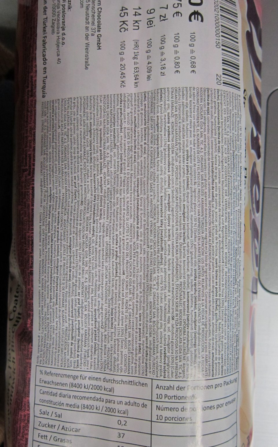 Bez prekladu výživových údajov v slovenskom jazyku.