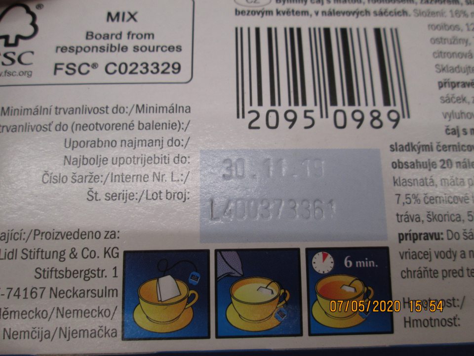 Zistené aromatizované bylinné čaje Lord Nelson - 27 kusov,  po uplynutí dátumu minimálnej trvanlivosti.