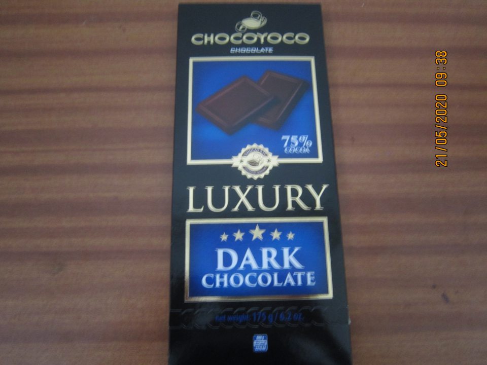 klamlivo označená Horká čokoláda 175g, KP: Poľsko - na obale deklarovaná kakaová sušina 75%, obsah vo vyšetrovanej vzorke 58,7%