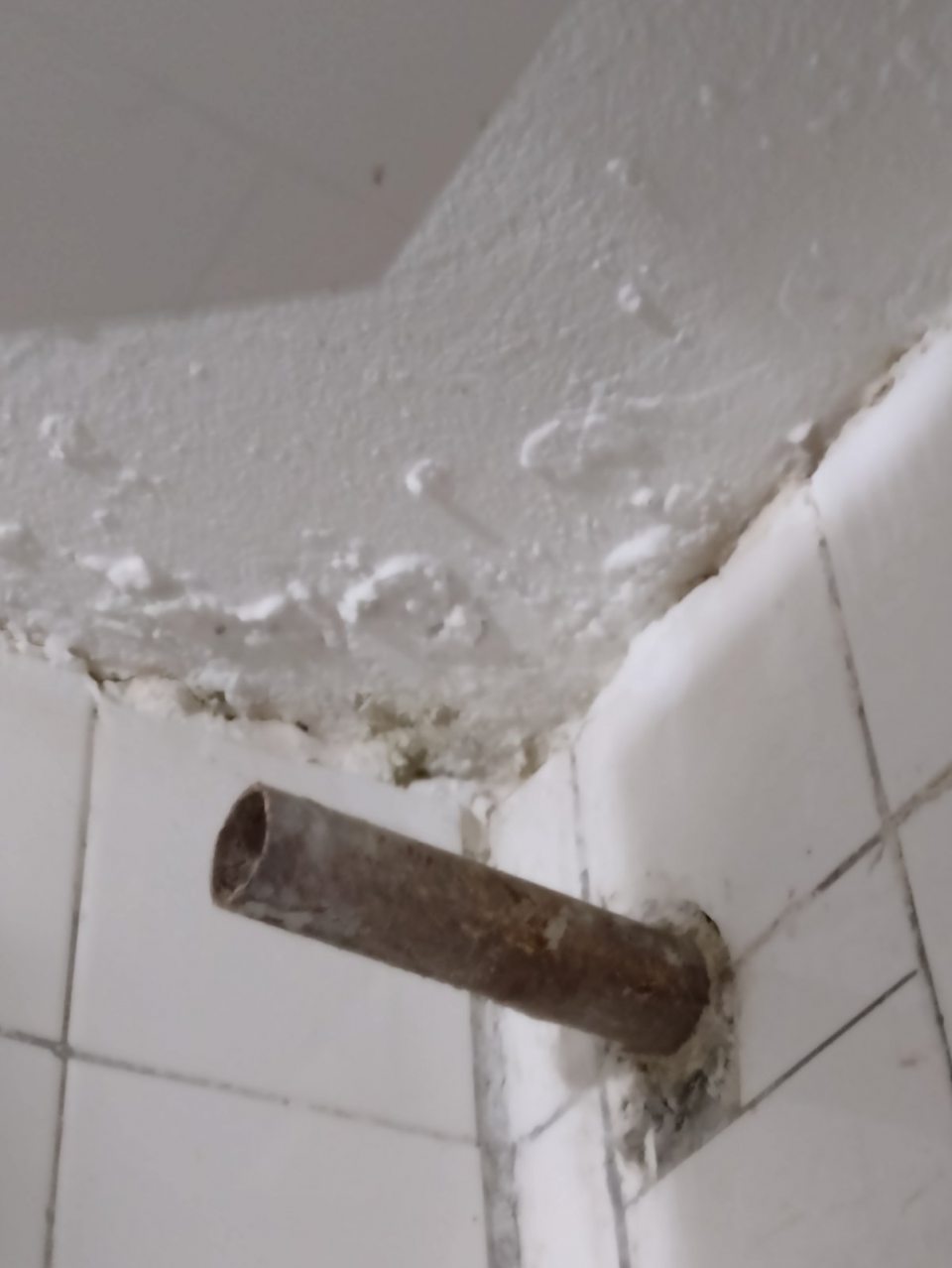 V chladiacom boxe mäsových výrobkov poškodený povrch stropu, opadávanie omietky, poškodený povrch kovových častíc rúr s výskytom korózie.