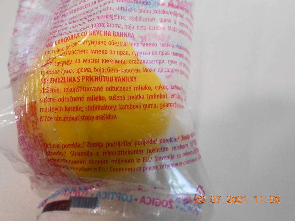  V zložení jedného druhu mrazeného krému chýbala zložka, uvedená v názve výrobku- príchuť vanilka. 