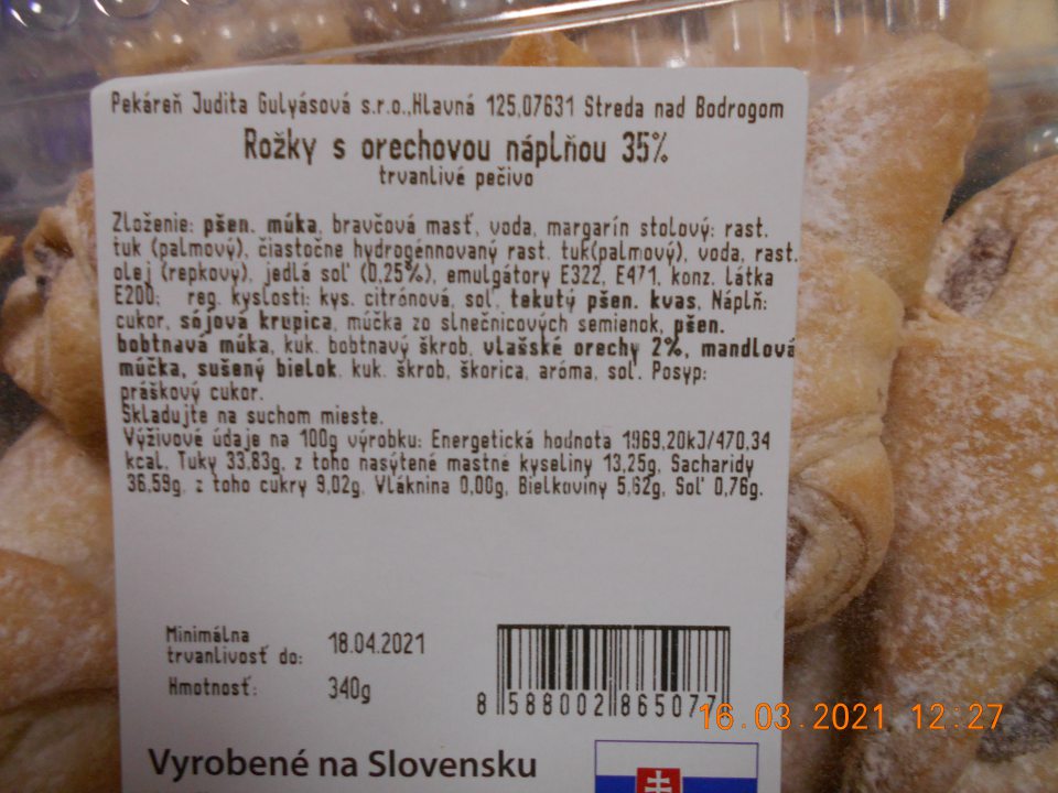 Zistené ponúkanie na predaj troch druhov trvanlivého pečiva, u ktorého v jeho zložení boli použité informácie, ktoré nie sú pre spotrebiteľa jasné a zrozumiteľné- použitie skratiek.