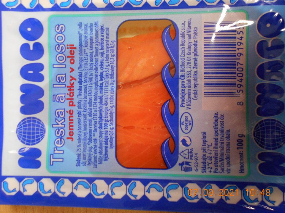 Uvádzanie do obehu jedného druhu rybacieho výrobku, u ktorého v označení chýbali akékoľvek údaje v štátnom jazyku.