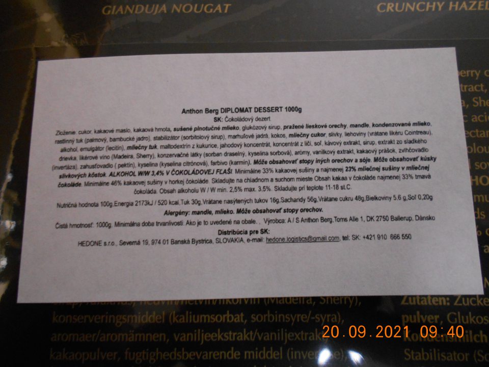 Nesprávne uvedené výživové údaje. Uvedené bolo slovné spojenie ,,Nutričná hodnota".