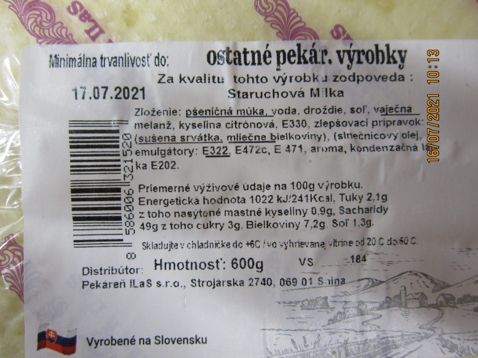 Knedľa parená 600g – na etikete výrobku  v zložení je prostredníctvom tlače zvýraznená zložka emulgátory: E322 bez presného odkazu na názov látky alebo výrobku spôsobujúceho alergiu alebo neznášanlivosť.
