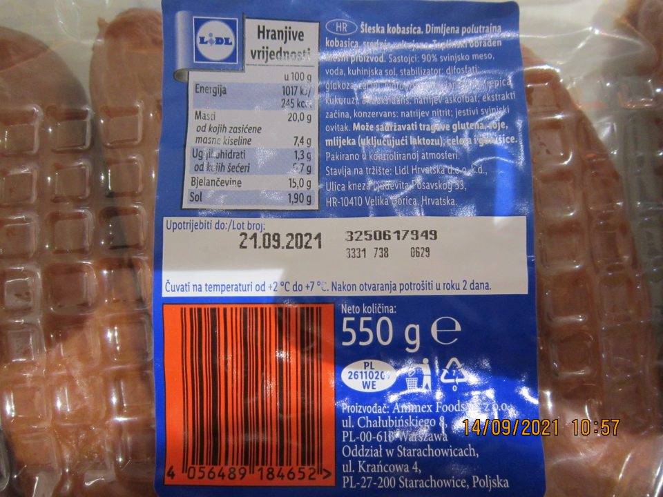 Na etikete výrobku neuvedené povinné údaje v kodifikovanej podobe štátneho jazyka, uvedené sú v chorvátskom jazyku.