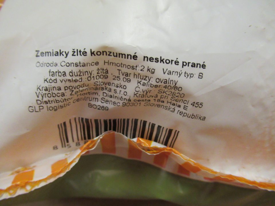 Nevyhovujúce zemiaky - etiketa.