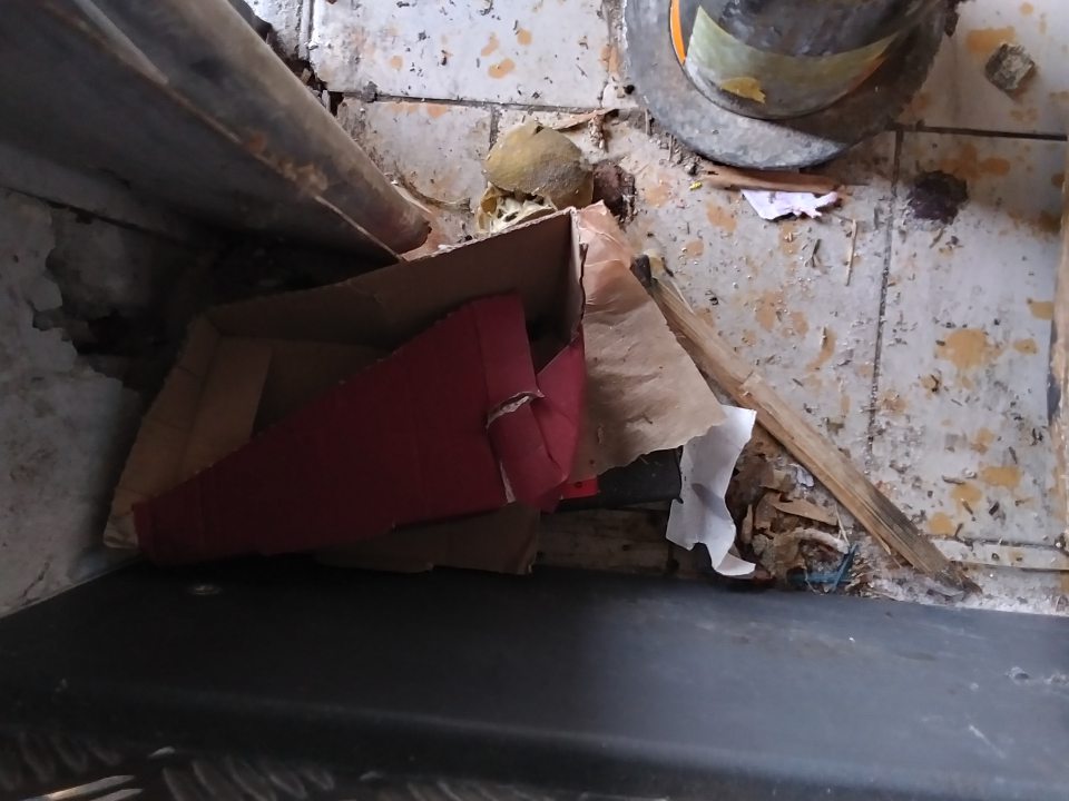 V skladovacích priestoroch: - v rohoch stien na príjmovej rampe výskyt prachu, nečistôt (zvyšky z potravín - plesnivý citrón, zvyšky obalových materiálov) a zvyškami granúl určených na kŕmenie zvierat.
