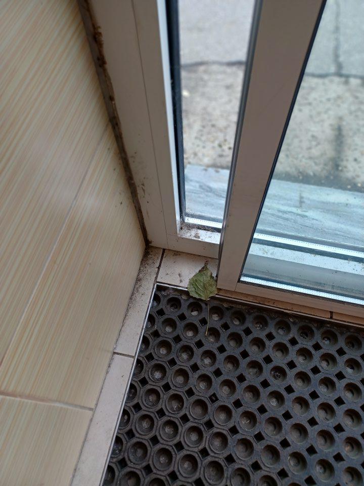 Dvere vstupu do predajne znečistené