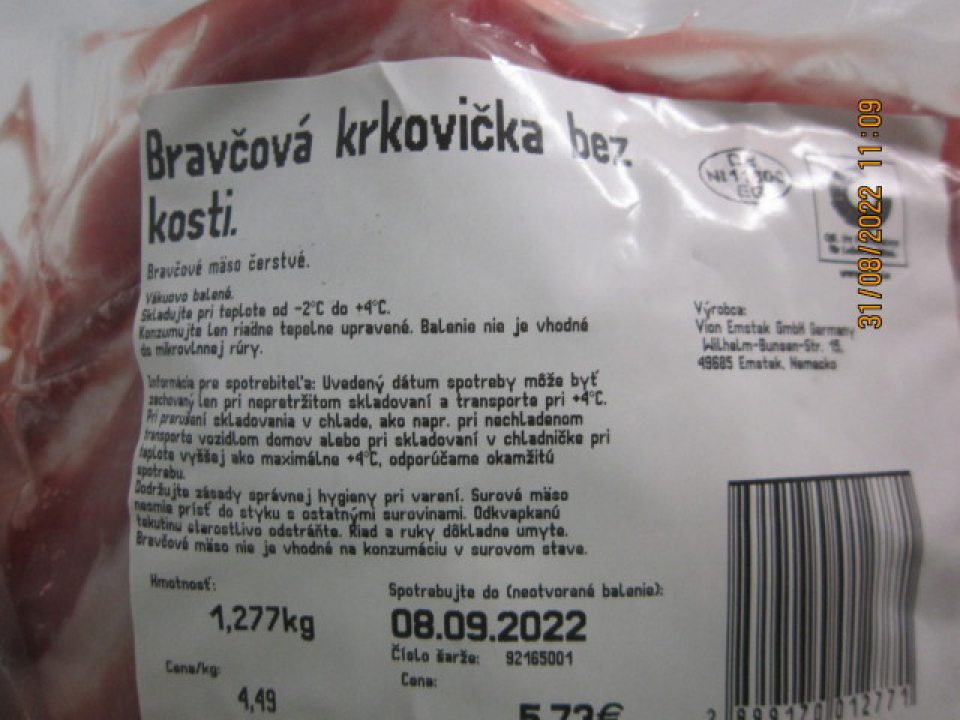 Nesprávne označenie: chýbajú údaje: kde bolo zviera chované a kde bolo zviera zabité
