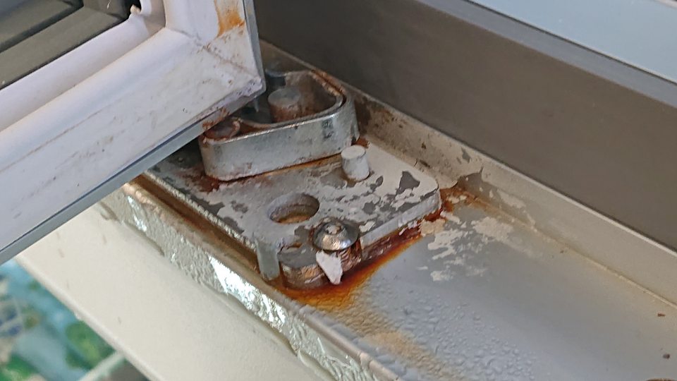 V mraziacich vitrínach v dolnej časti vytváranie kondenzátu a korózia na pántoch dverí mraziacich vitrín. 