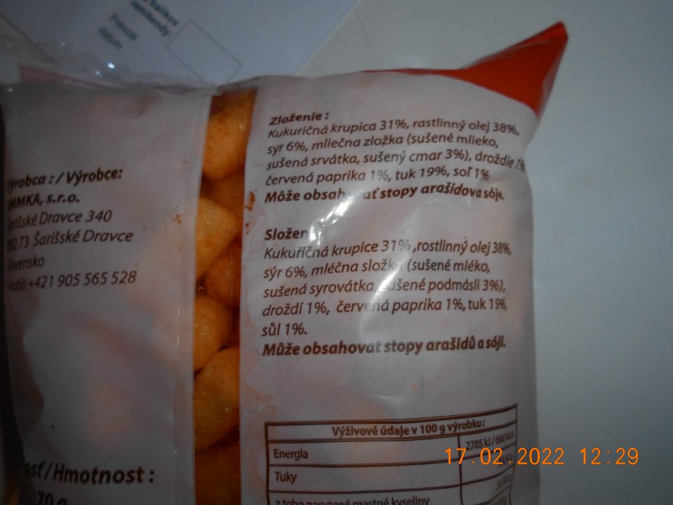  Ponúkanie na predaj jedného druhu výrobku, u ktorého neboli uvedené zložky v klesajúcom poradí. 