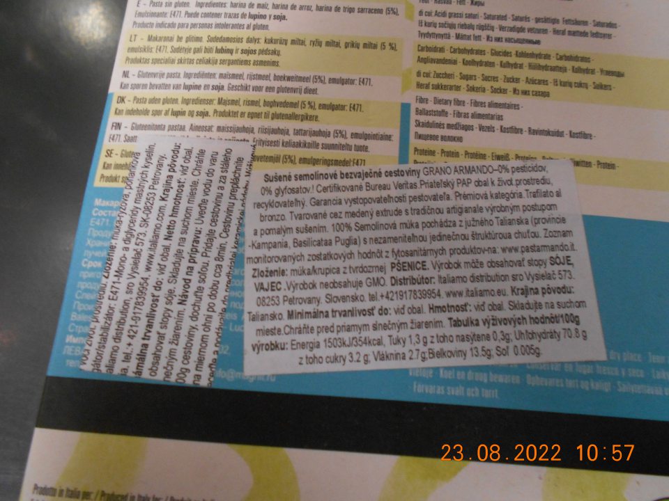 Nesprávne uvedené výživové údaje. 