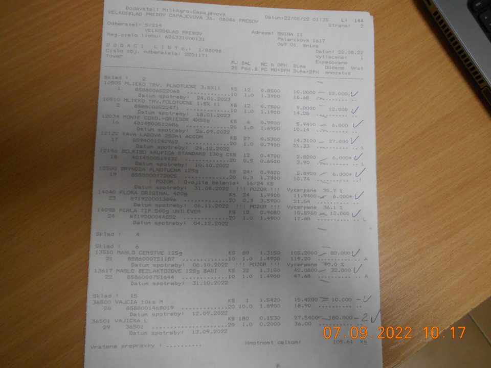  	Zistený predaj čerstvých slepačích vajec po uplynutí 21- dňovej lehoty od znášky. 