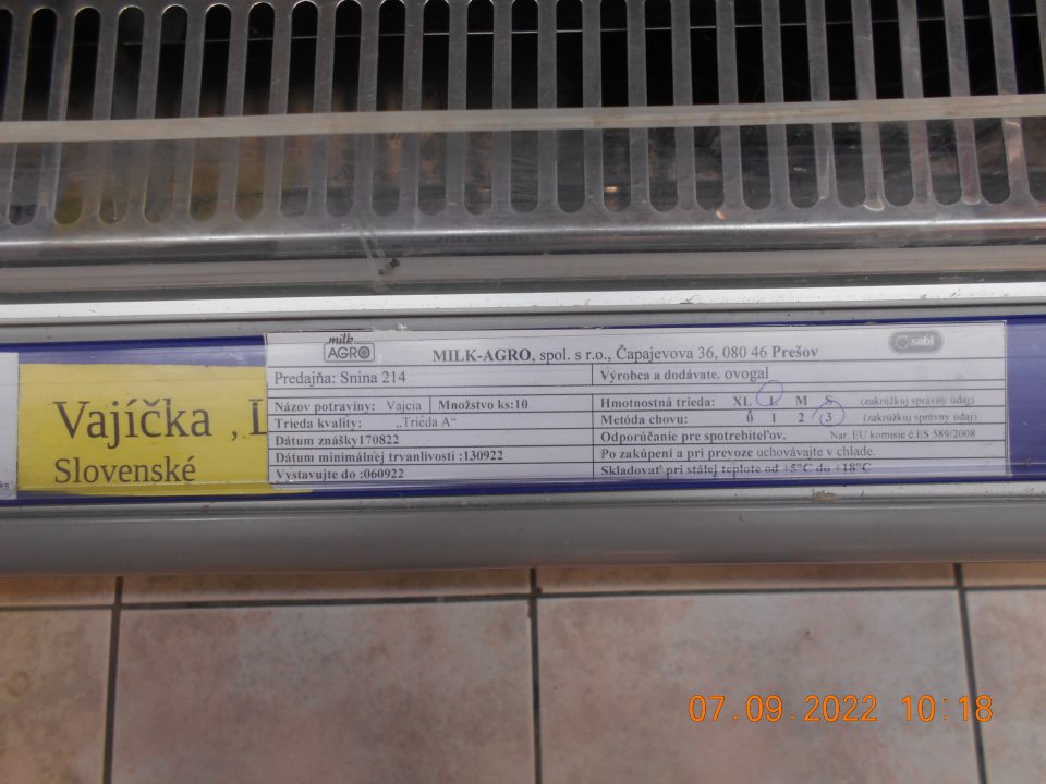 	Zistený predaj čerstvých slepačích vajec po uplynutí 21- dňovej lehoty od znášky. 