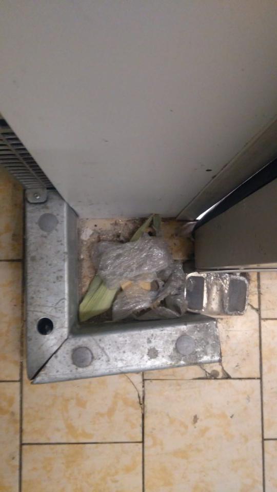 Znečistenie mechanickými nečistotami, prachom, zvyškami obalového materiálu v okolí dorazových líšt chladiaceho zariadenia na mliečne výrobky