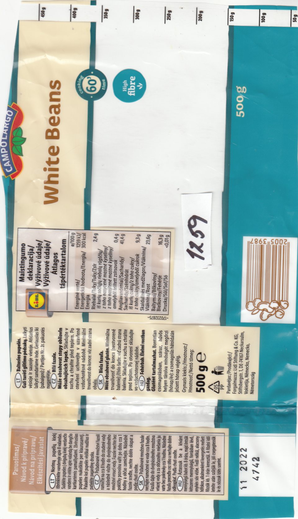 Odobratá vzorka Fazule bielej 500g, DMT 11/2022 - zistený výskyt plesní vo výrobku.