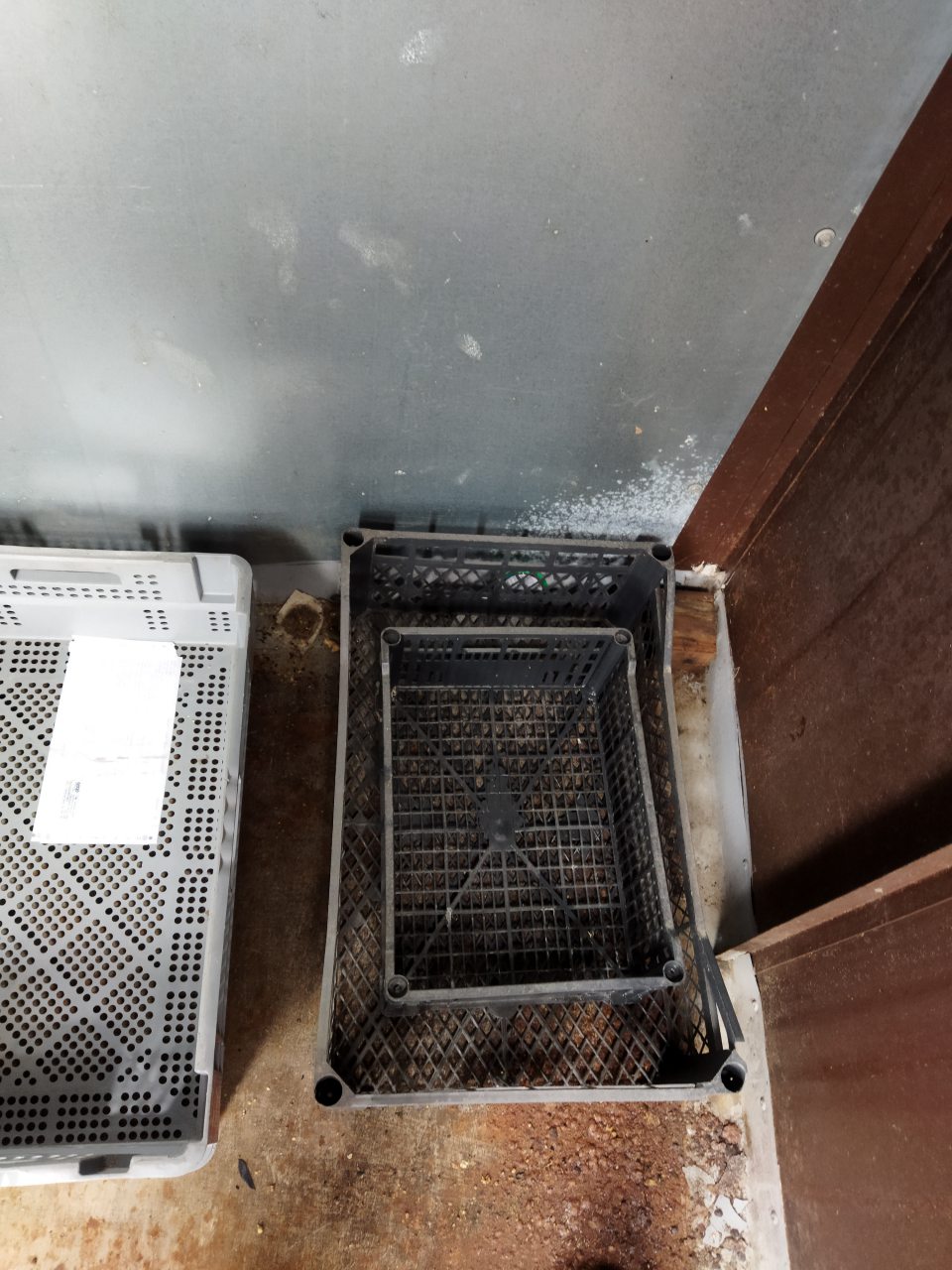 zanedbaný stav údržby podlahy vo vonkajších uzatvorených priestoroch, určených na dočasné skladovanie pečiva