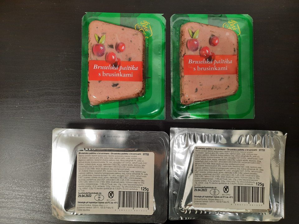 Výrobok "Bruselská paštéta s brusnicami. Tepelne opracovaný mäsový výrobok á 125 g" po DS