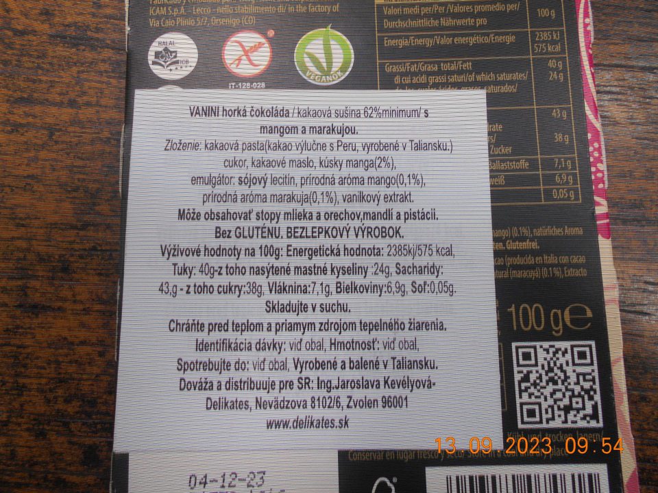  v zložení výrobku nie je uvedená zložka maracuja, ktorá je uvedená v názve