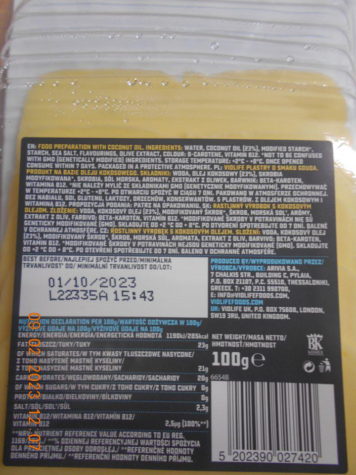  Údaj o dátume minimálnej trvanlivosti nie je dotlačený 4) Informácie uvádzané na obale výrobkov uvádzajú spotrebiteľa do omylu z hľadiska charakteru (na prednej strane uvedené Cheddar, Mozzarella, GOUDA - pričom v zložení zložka "syr" chýba