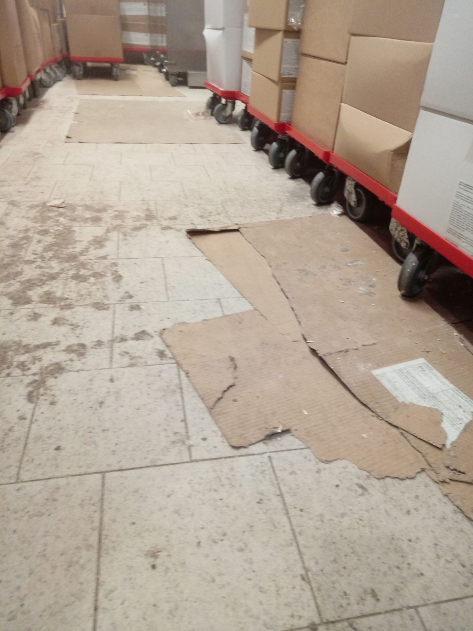 V skladovej časti na skladovanie hlbokozmrazených polotovarov znečistená podlaha.