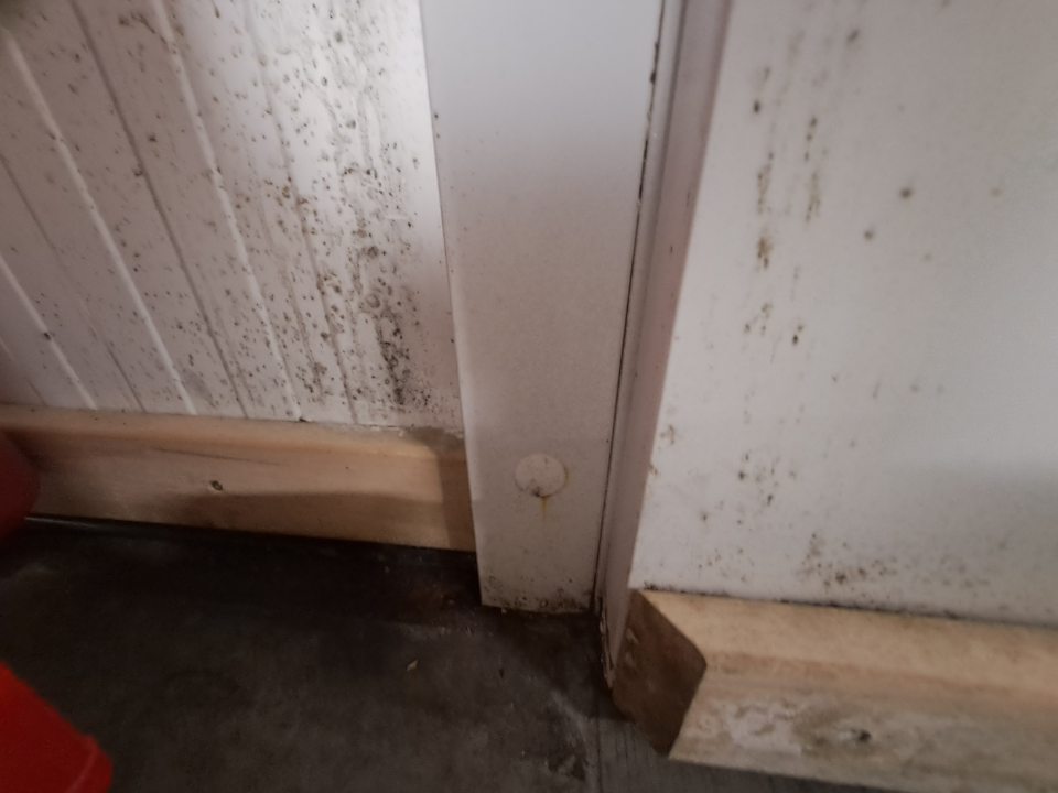Znečistené dvere a okolie dverí oboch mraziacích boxov v zázemí prevádzky