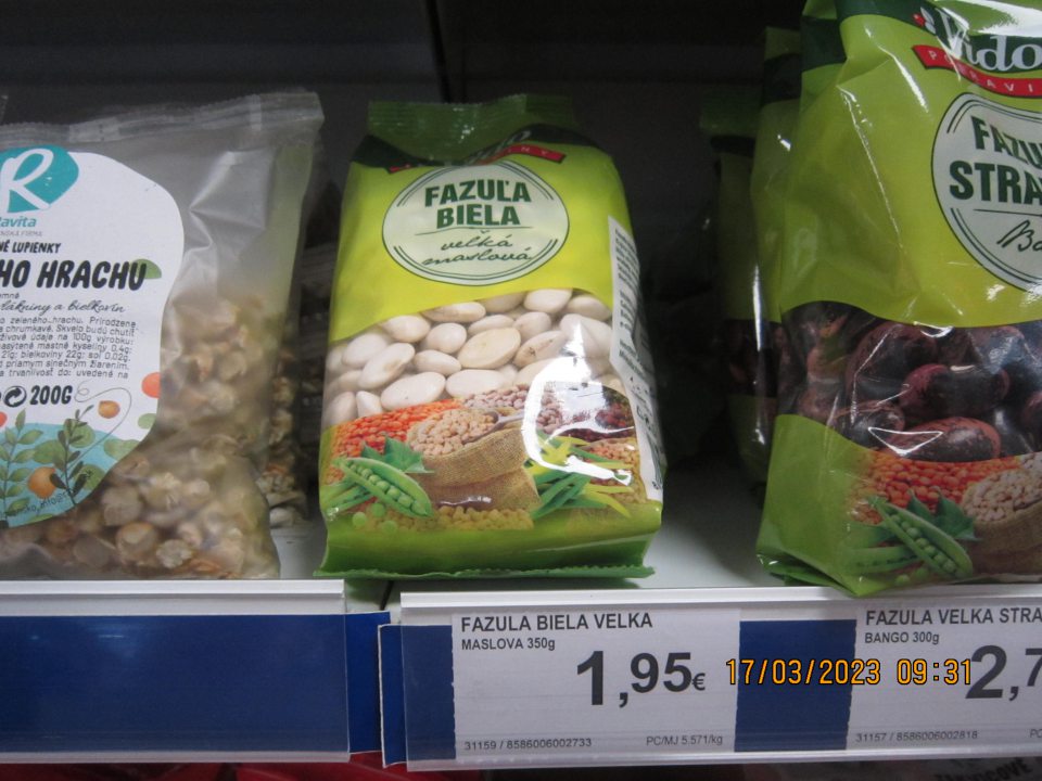 Fazuľa biela veľká maslová VIDO 350g, DMT: 19.09.2024,označenie dávky:2L.213378, nevyhovujúce senzorické znaky - nevhodná na ľudskú spotrebu pre zmenený odpudzujúci vzhľad.