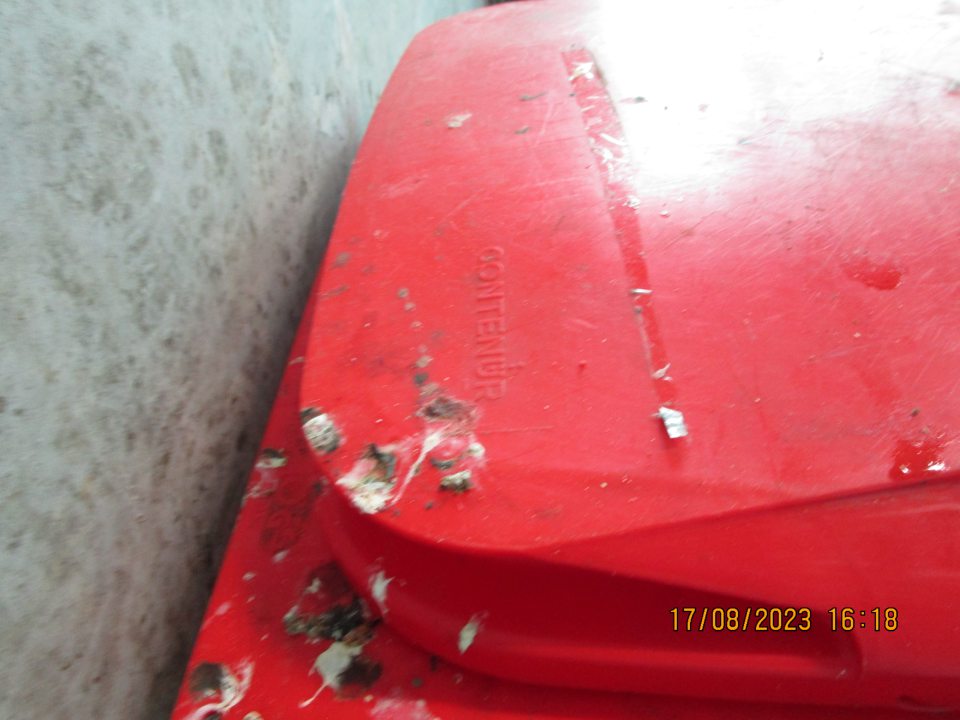 V časti s uloženým kafilerickým odpadom výskyt vtáčieho trusu na povrchu odpadového kontajnera.