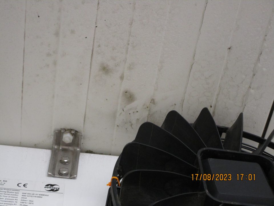 V chladiacom boxe s uskladnenými mäsovými výrobkami zistený výskyt plesne nad ventilátorom.