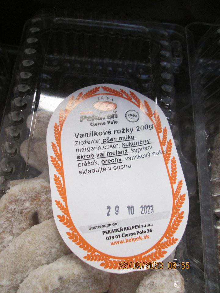 Vanilkové rožky 200g v označení zloženia na štítku deklarované skratky.