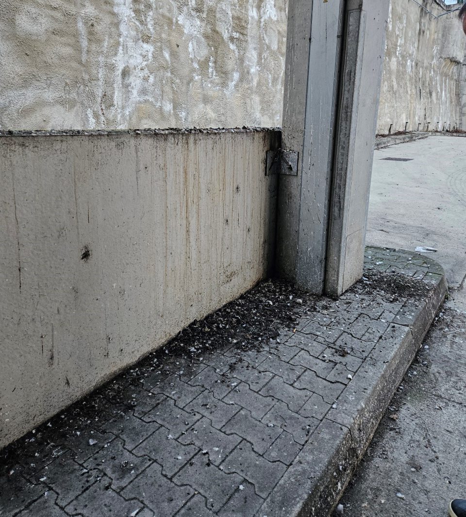 Znečistená príjmová rampa - nános trusu od vtákov.