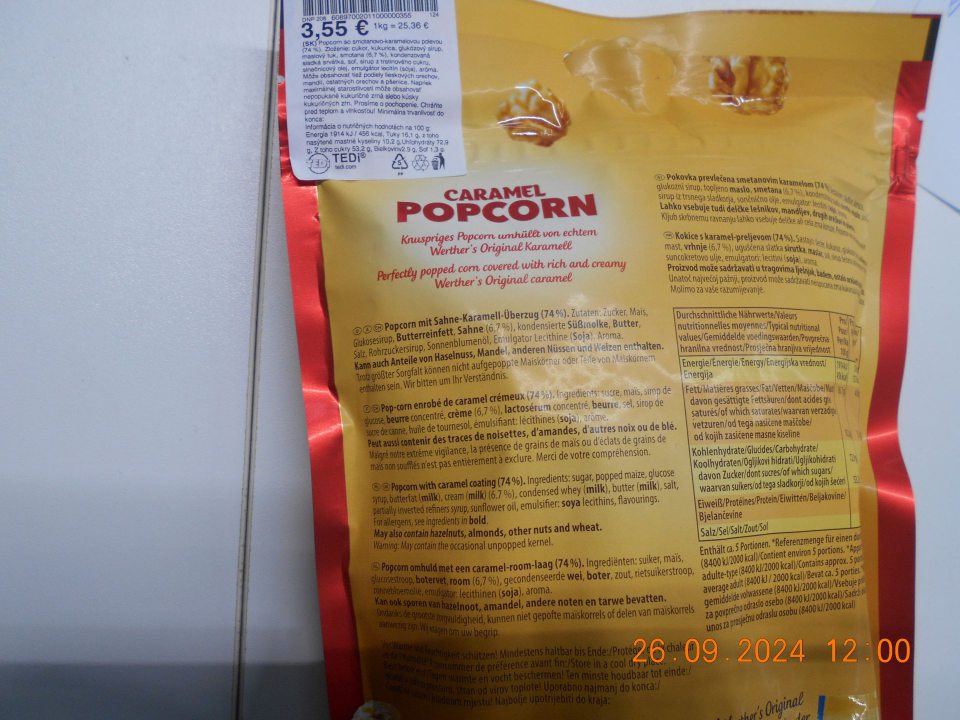 Nie sú vyznačené látky spôsobujúce alergiu alebo neznášanlivosť (maslovy tuk, smotana, kondenzovaná sladká srvátka, sója), nesprávne uvedené slovné spojenia: informácia a onutričných hodnotách na 100g, uhľohydráty.