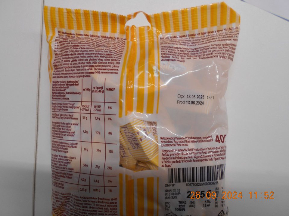 Chýbajúci názov výrobku v štátnom jazyku - Mliečne fudge