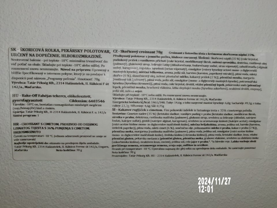 Zloženie a výživové údaje na mrazenom pototovare nie sú uvedené v štátnom jazyku.