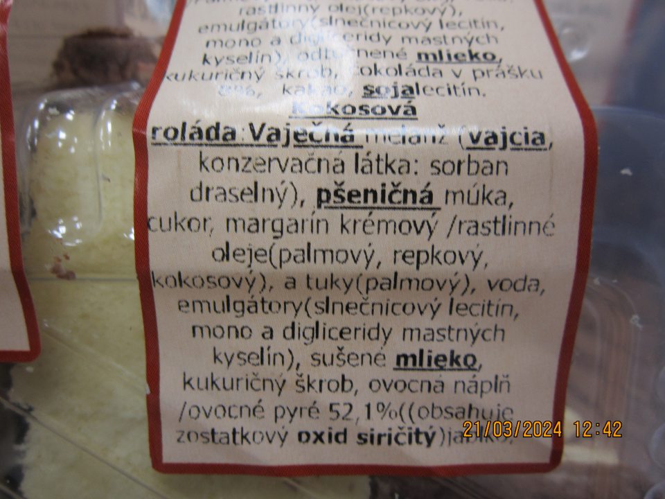 V zozname zložiek výrobku  nie je  uvedené množstvo kokosu v %, pričom je použitý v názve výrobku; v zozname zložiek sú uvedené len „rastlinné oleje (palmový, repkový, kokosový)“.